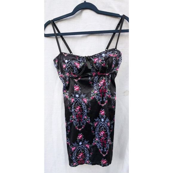 Widow Dollskill Womens Satin Babydoll Top Slip Dress Sz S Whimsigoth Goth Skull - Picture 1 of 6